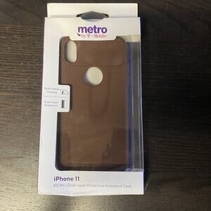 New Metro by T-Mobile Iphone 11 Kick+ Dual-Layer Protective Kickstand Case Brown
